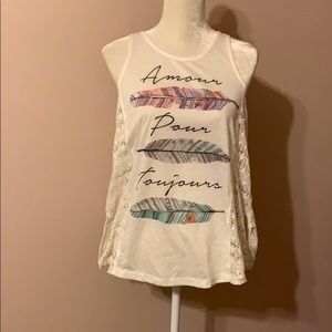 Beautiful white top with feathers